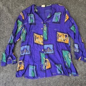 Vintage Plus Preferred Purple Abstract Button Up Shirt Women 24W Shoulder Pads